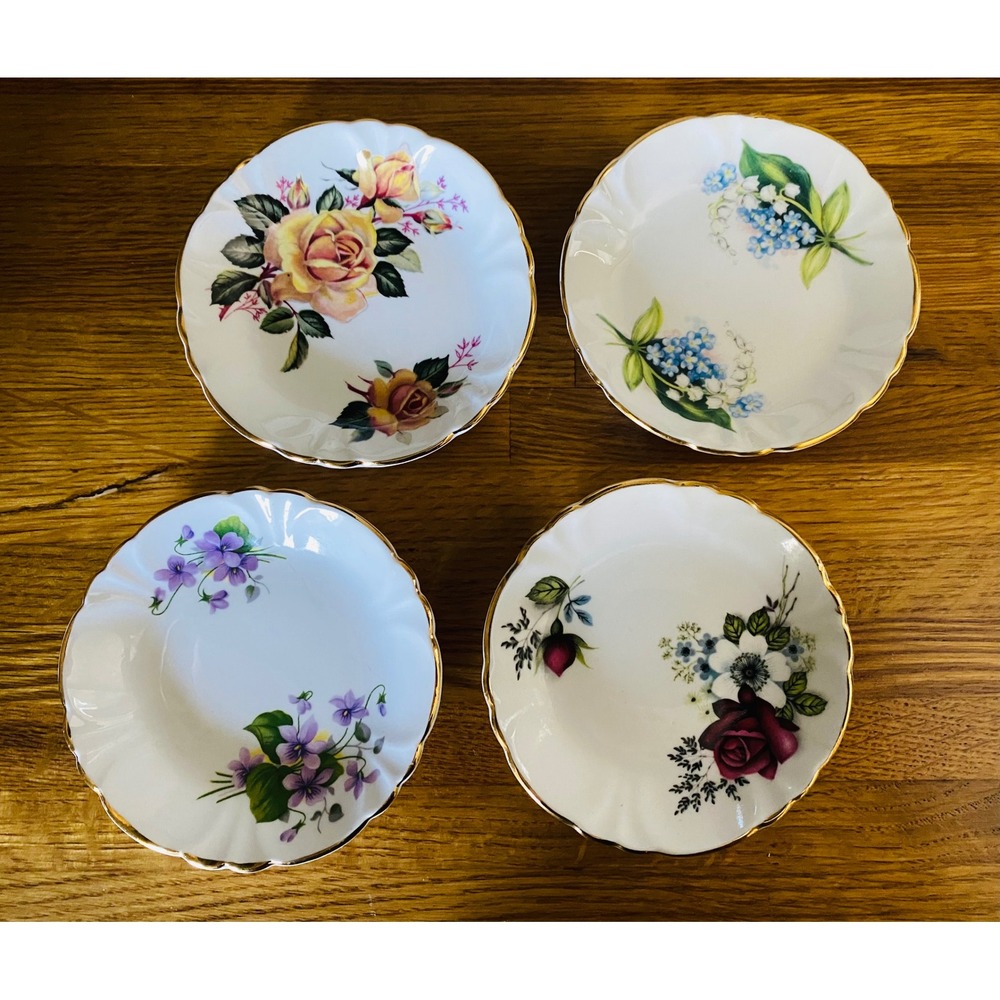 Princess House Fine Bone China Floral Butter Pats Dishes England Set of 4